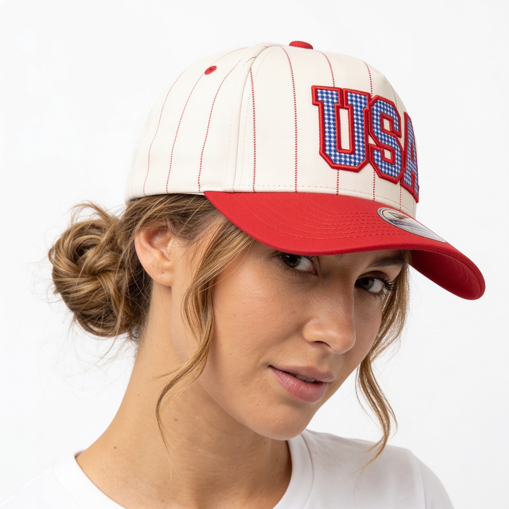 Red USA Vintage Pinstripe Snapback
