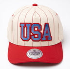 Red USA Vintage Pinstripe Snapback