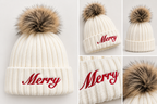 Merry Embroidered Pom Beanie